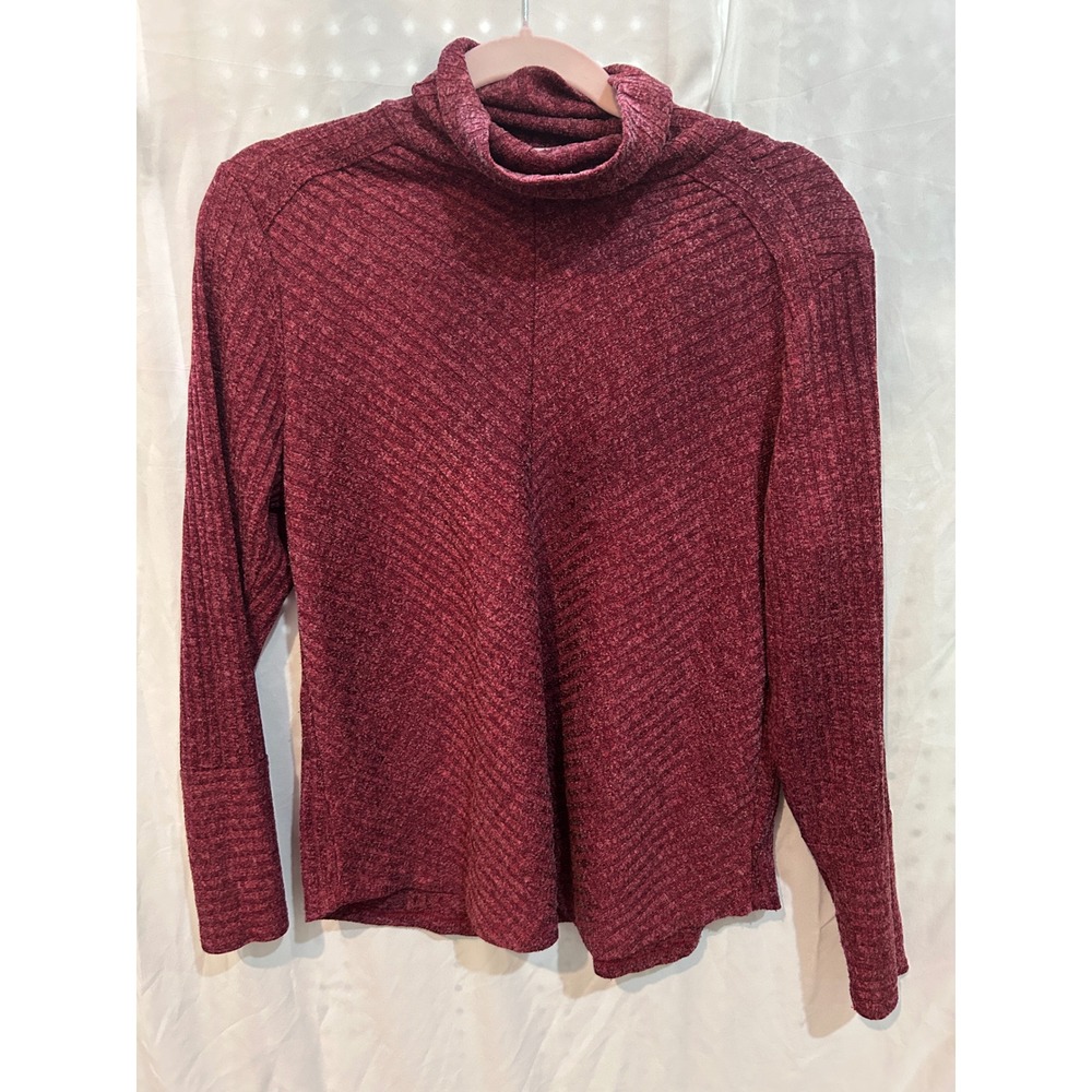 Retrogy Women's Burgundy Ribbed Turtleneck‎ Long Sleeve Sweater Top Size L